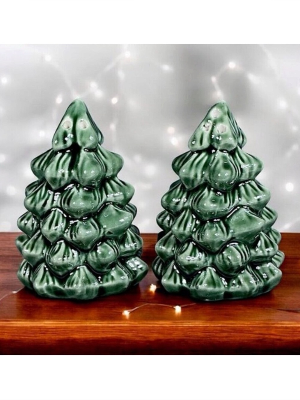Christmas Tree Hand Painted Salt Pepper Shaker Set Ceramic Functional Art Set